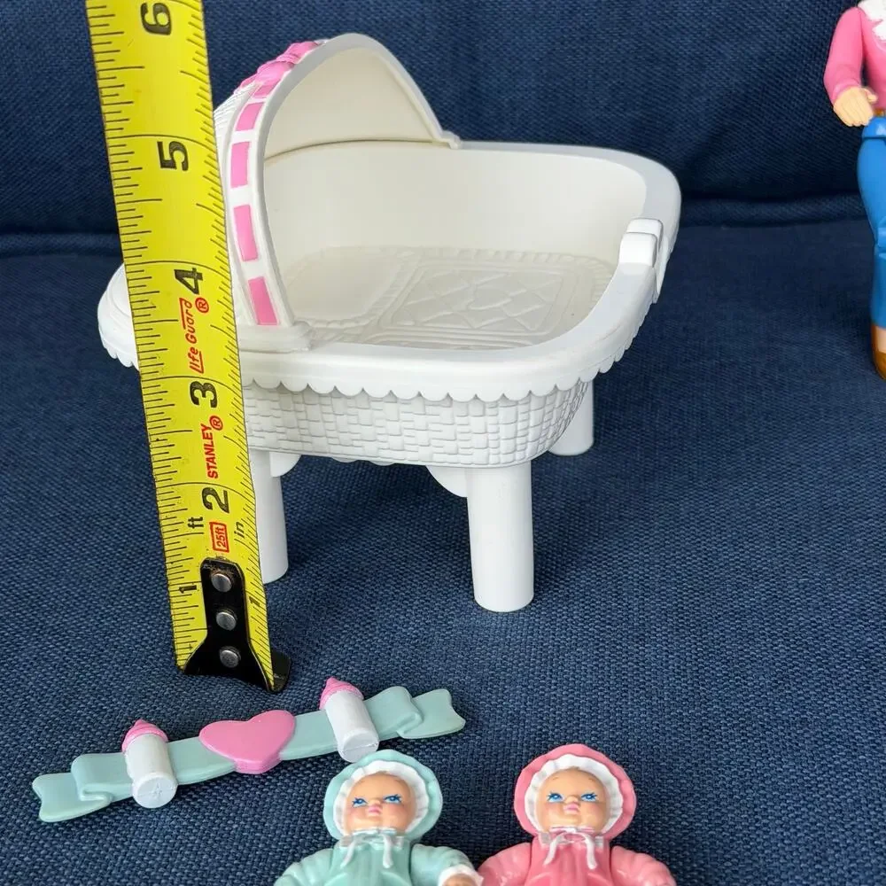 Playskool Precious Twins Nursery Dollhouse Vtg Mother Babies Bassinet Bottle Toy